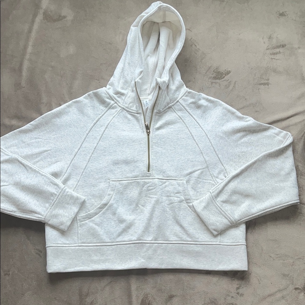 Oatmeal/White Hooded Sweatshirt with Half-Zip